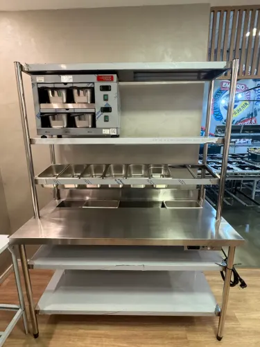 Mesa Hamburgueira 1500x700x900mm pista aquecida e banho maria 