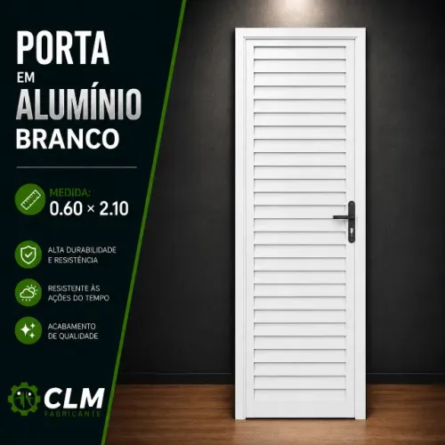 Porta de Alumínio Branco 60cm Toda Veneziana: 460,00 avista