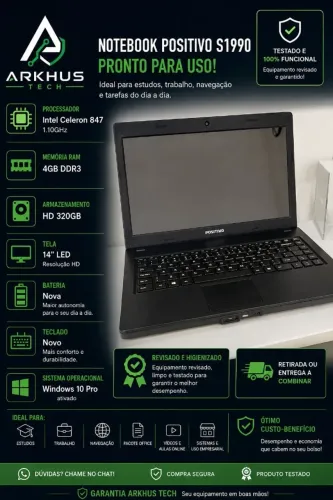 Notebook Positivo S1990 | Celeron 847 | 4GB RAM | HD 320GB | Bateria e Teclado Novos
