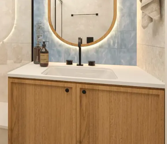 Bancada Banheiro em Quartzo Branco Polido Potenza 0,94 X 0,56 COM CUBA