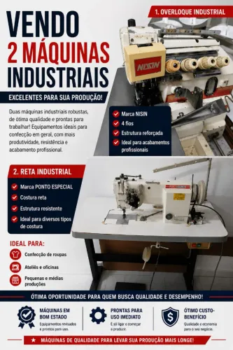 Lote 02 Maquinas de Costura Industrial : Overloque e Reta Ponto Especial