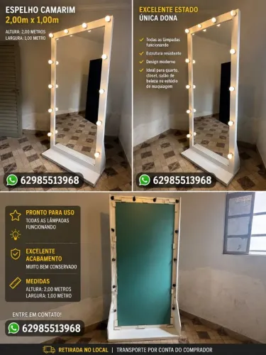 Espelho Camarim Corpo Inteiro 2,00 x 1,00 m com Iluminação