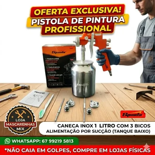 Pistola para Pinturas Tanque baixo Inox para Compressores. Cód:040