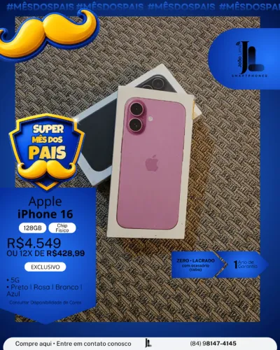 IPHONE 16, 128GB, CHIP FÍSICO, LACRADO, EXCLUSIVO!