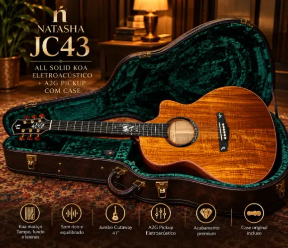 NATASHA JC43 - ALL SOLID KOA | ELETROACÚSTICO | A2G PICKUP | HARD CASE