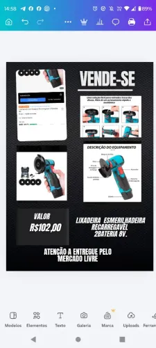Lixadeira esmerilhadeira recarregável duas bateria V8.