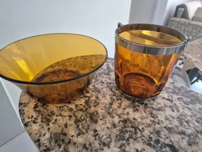 Conjunto Travessa e Porta Gelo Vintage Âmbar - Colecionador