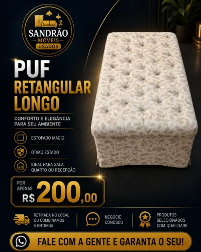 Puff Retangular Longo Estofado em Ótimo Estado