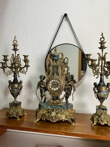 Relógio de Mesa Imperial Brevettato - Bronze, Mármore Verde e Maquinário Hermle