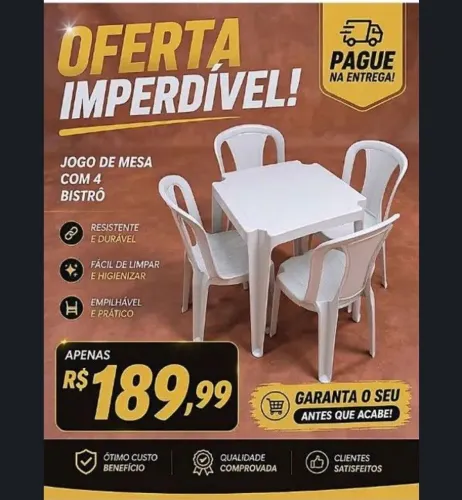 Conjunto de mesa com quatro cadeiras bistrô, nas cores branca e preta,resistente a 182 kil