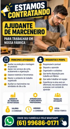 Contrata - se ajudante de marceneiro