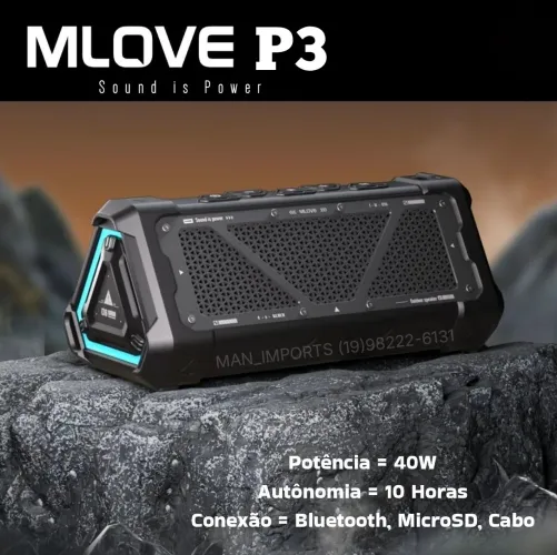 Mifa MLOVE P3 - Caixa Bluetooth, 40w, RGB, IPX7, Entrada p/ Cartão