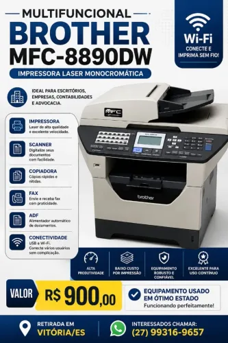 Impressora Multifuncional Brother MFC-8890DW Laser Monocromática Wi-Fi - Funcionando Perfe