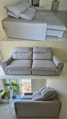Vendo sofá modular reclinável cinza.