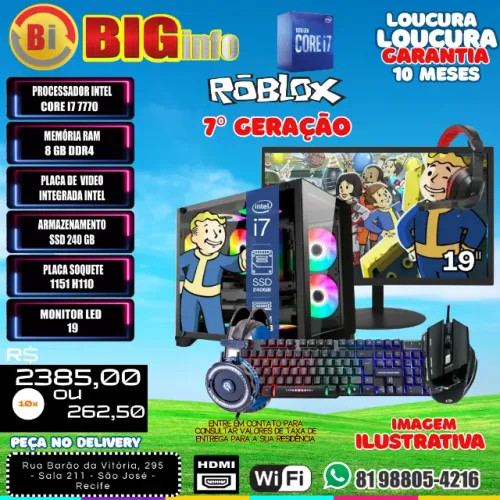 Pc Completo I7 7700 Geração- 8gb Ddr4 -ssd 240GB  Monitor  19 - Em ate 10x Fixas 