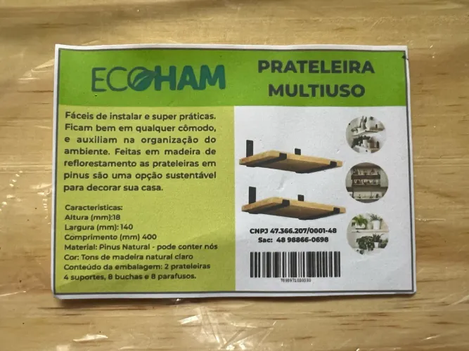 Kit 4 Unidades Prateleiras Madeira Pinus Industrial 40cm x 14cm
