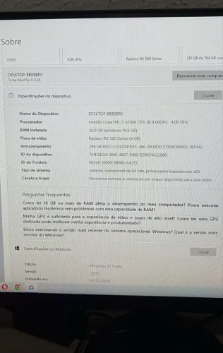 Pc gamer i7 6700k 20gb ram rx 560
