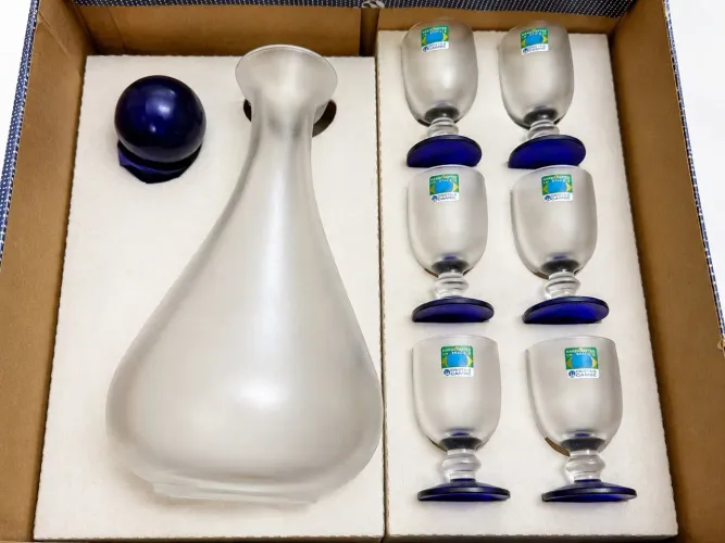 Conjunto para Licor Cristal Cambe Azul Cobalto Completo com Caixa