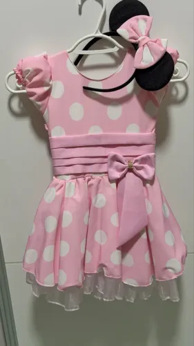 Vestido luxo Minnie rosa com tiara tamanho 2-3 anos