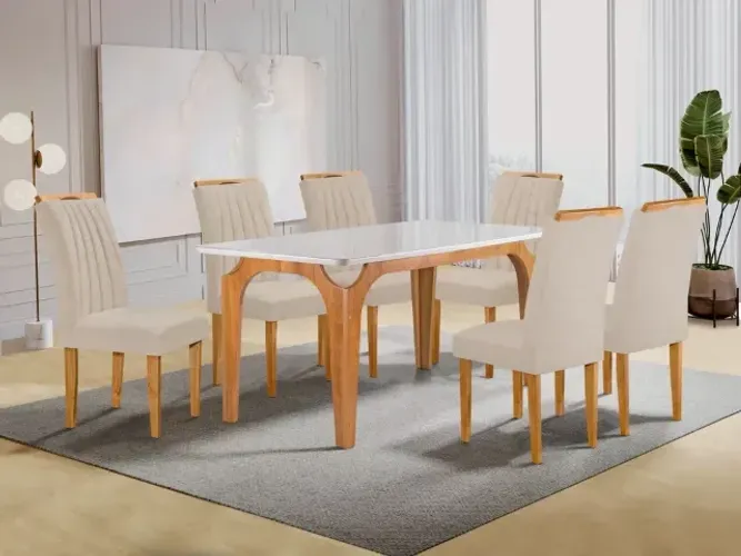 Conjunto Mesa de Jantar c/ 6 Cadeiras Tampo Smart Fortaleza