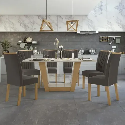 Mesa de Jantar 6 Cadeiras Com Tampo 1,70m Marrom Expresso