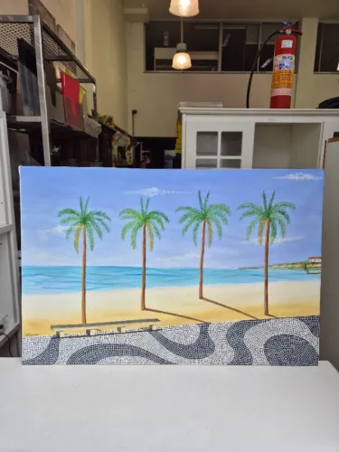 Quadro Decorativo Praia Calçadão de Copacabana  - Pintura em Tela
