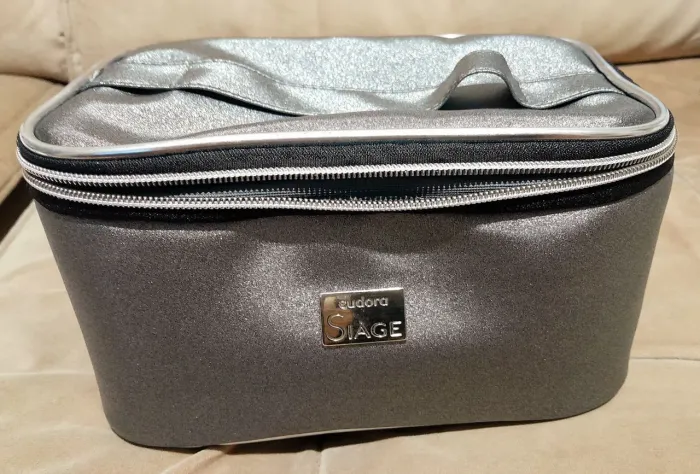 Bolsa maleta Eudora, acolchoada cinza prateada 9,5x6,5x5