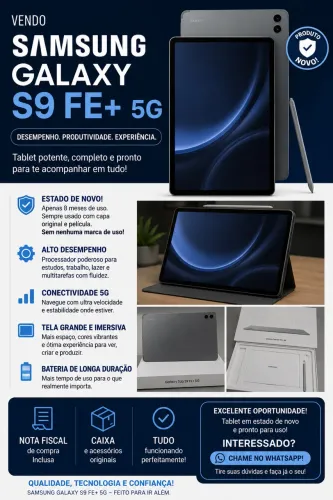 Samsung Galaxy Tab S9 FE+ 5G - Estado de Novo!