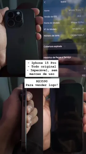 OPORTUNIDADE - Iphone 15 Pro preto 1284gb