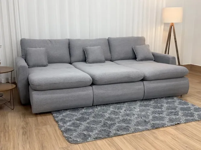Sofá Cama Retrátil Reclinável Amaranto 2.70m 3 Módulos 80 - Cinza Linho