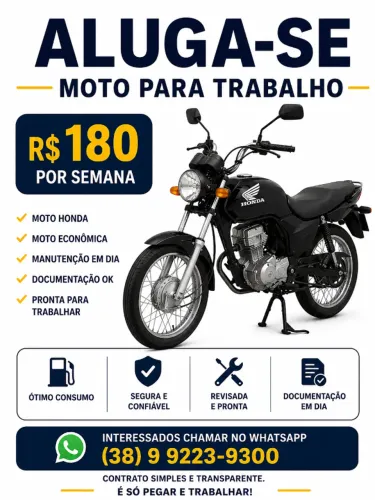 ALUGUEL DE MOTO HONDA PARA TRABALHO - R$180/SEMANA