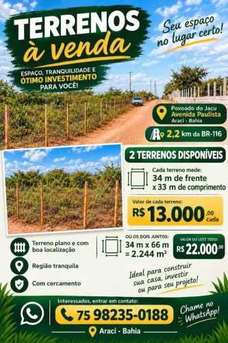 Terreno em Araci-BA 2.244m - 22mil