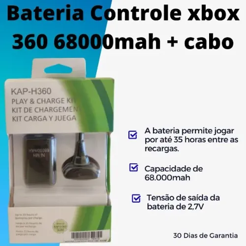 Bateria controle Xbox 360 68000mah + cabo - Loja física - com garantia - entrega rápida
