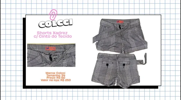 Shorts Xadrez c/ Cinto do Tecido Colcci