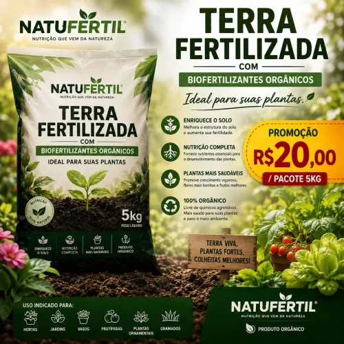 Terra Fertilizante Orgânica Natufertil 5kg Para Horta Jardim