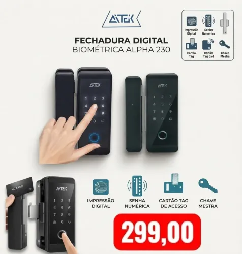 Fechadura Digital Aitek Alpha-230 Cor Preto