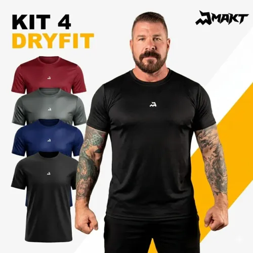 Kit 4 Camiseta Dry Masculina Manga Curta Fitness Poliester Premium