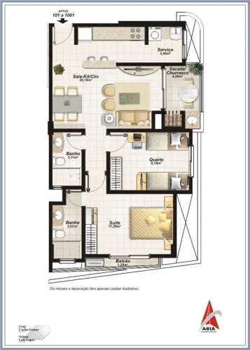 Apartamento 2 quartos (1 suíte) - Areias