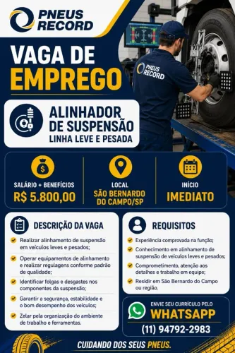 Vaga Mecânico alinhador pesado e auto