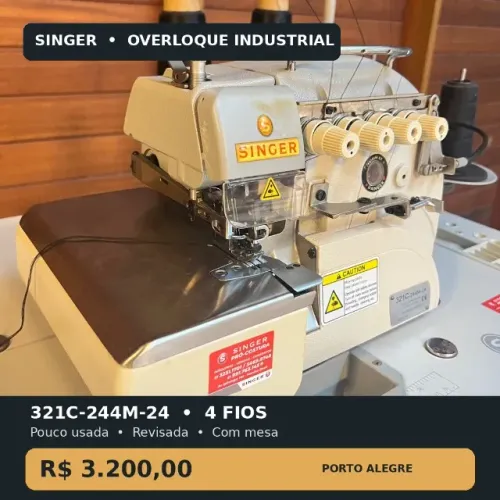 Overloque industrial Singer 321C-244M-24, 4 fios, revisada, com mesa e acessórios | POA