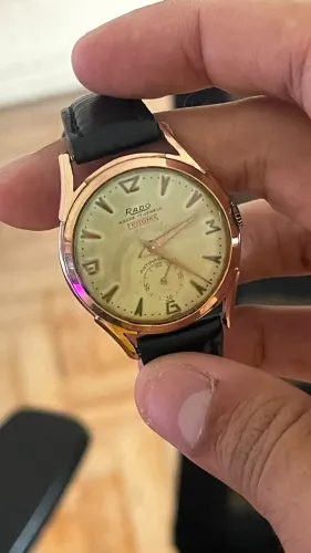 RELÓGIO RADO SUIÇO FERROTEX ANALÓGICO MOVIMENTO À CORDA 1960 BANHAD EM OURO ROSÉ