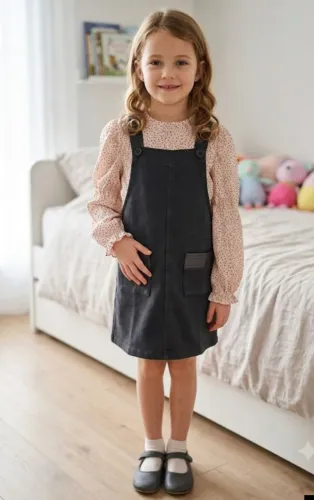 Conjunto 10 anos, blusa manga longa e jardineira