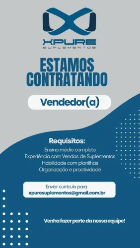 Vaga para Consultor(a) de vendas para loja de suplementos