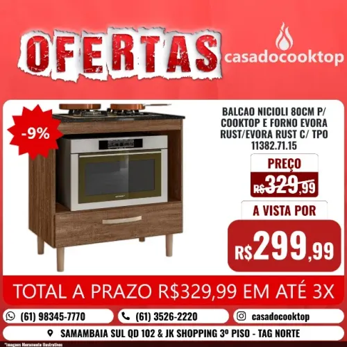 BALCAO NICIOLI 80CM P/ COOKTOP E FORNO EVORA RUST/EVORA RUST C/ TPO 11382.71.15