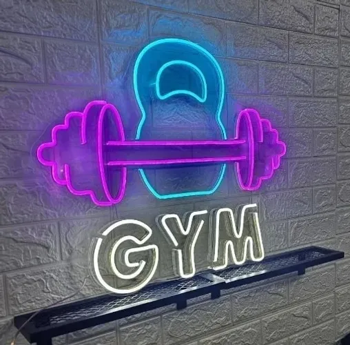Luminária Painel Neon Led - Gym Barra com anilhas e Peso