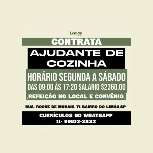 CONTRATA-SE AJUDANTE DE COZINHA