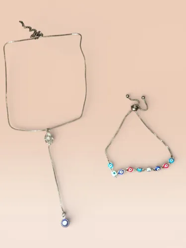 Conjunto pulseira + colar olho grego