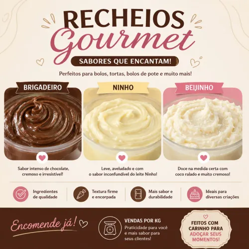 Recheio para Bolo por Kg | Brigadeiro, Ninho e Beijinho