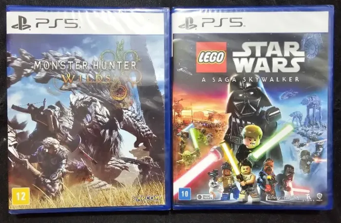 Monster Hunter Wilds e LEGO Star Wars: A Saga Skywalker (lacrados)