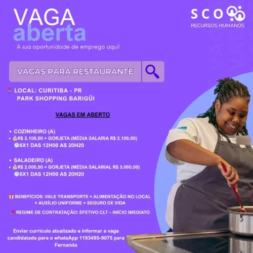 Vagas Restaurante Park Shopping Barigüi